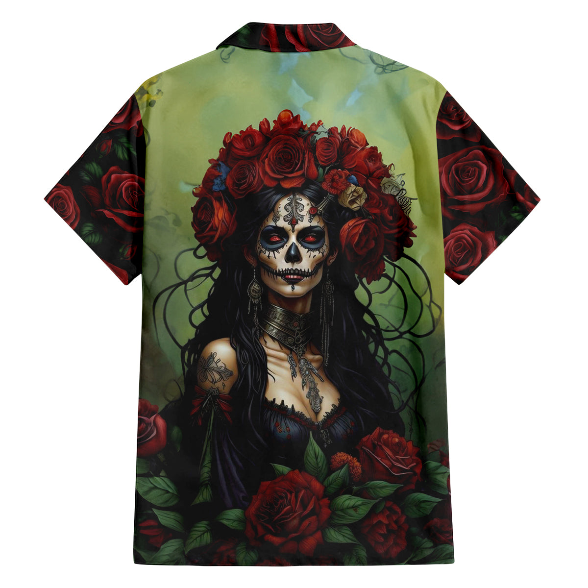Day of Dead Lady Family Matching Long Sleeve Bodycon Dress and Hawaiian Shirt Sugar Skull Rose Lady - Wonder Print Shop