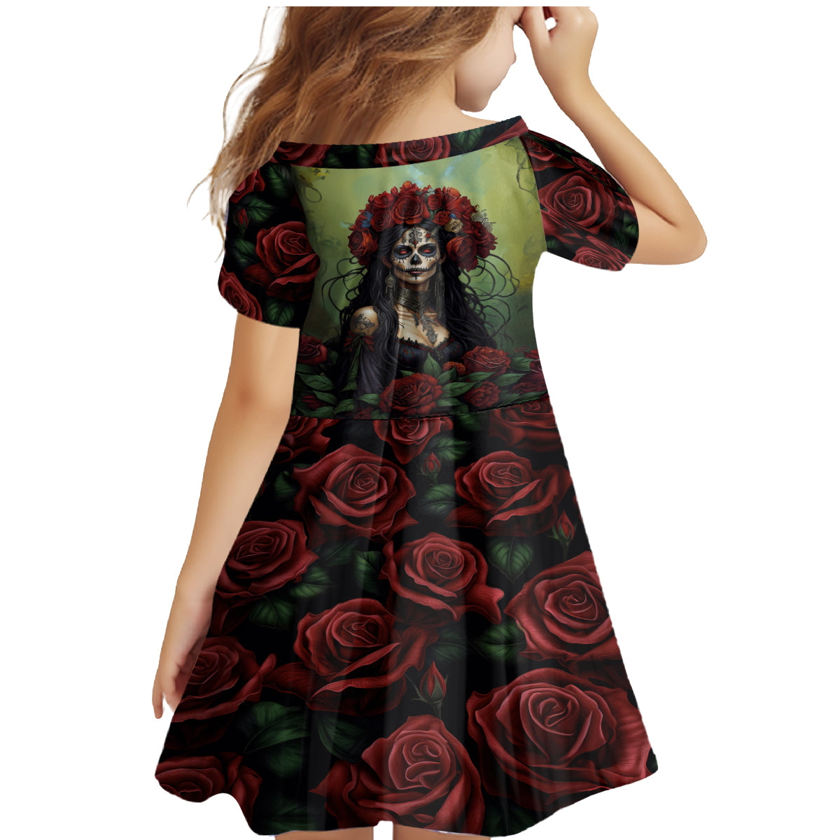 Day of Dead Lady Family Matching Mermaid Dress and Hawaiian Shirt Sugar Skull Rose Lady - Wonder Print Shop