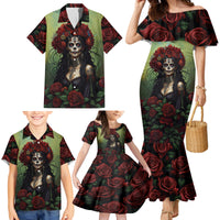 Day of Dead Lady Family Matching Mermaid Dress and Hawaiian Shirt Sugar Skull Rose Lady - Wonder Print Shop