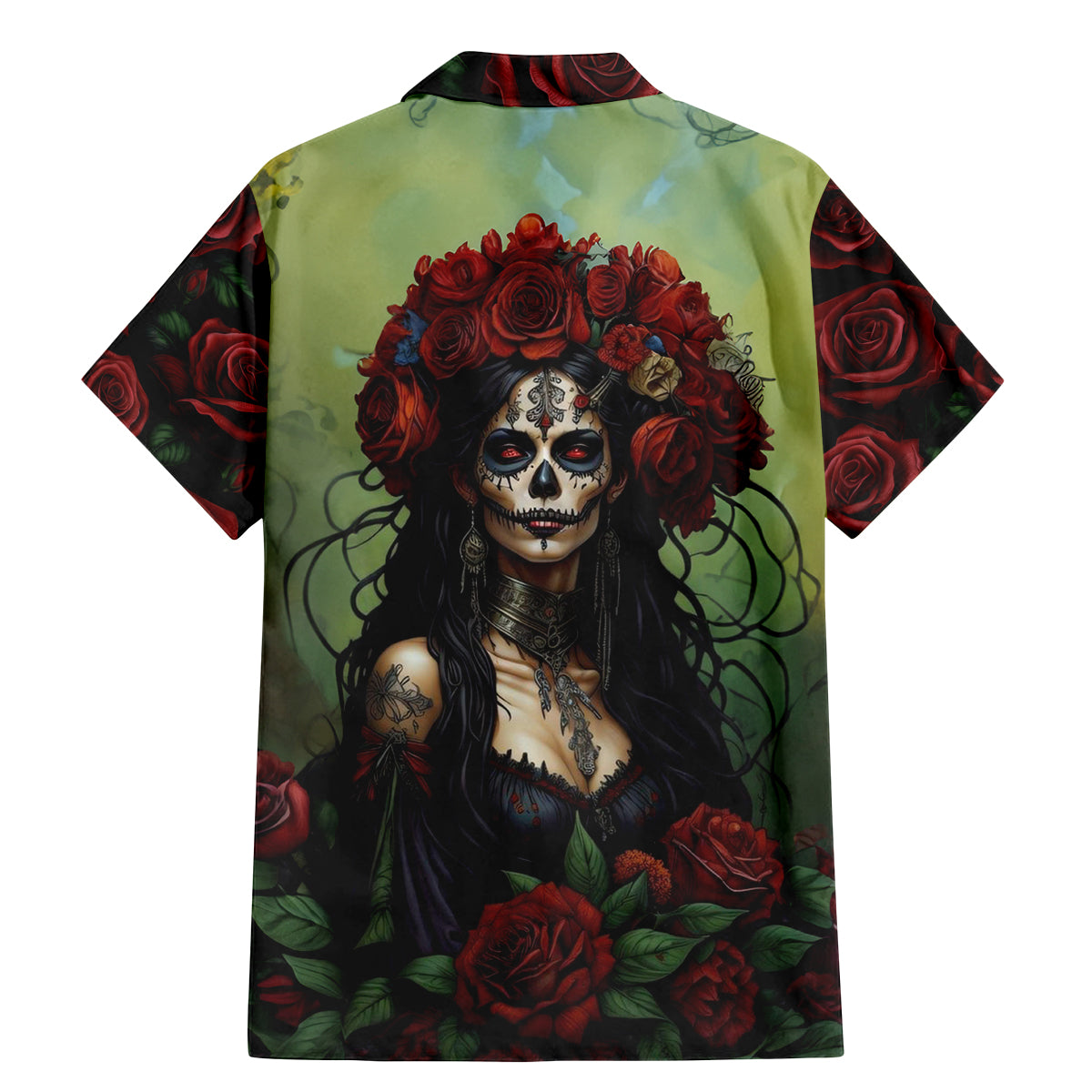 Day of Dead Lady Family Matching Mermaid Dress and Hawaiian Shirt Sugar Skull Rose Lady - Wonder Print Shop