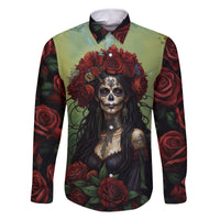 Day of Dead Lady Family Matching Off Shoulder Maxi Dress and Hawaiian Shirt Sugar Skull Rose Lady - Wonder Print Shop