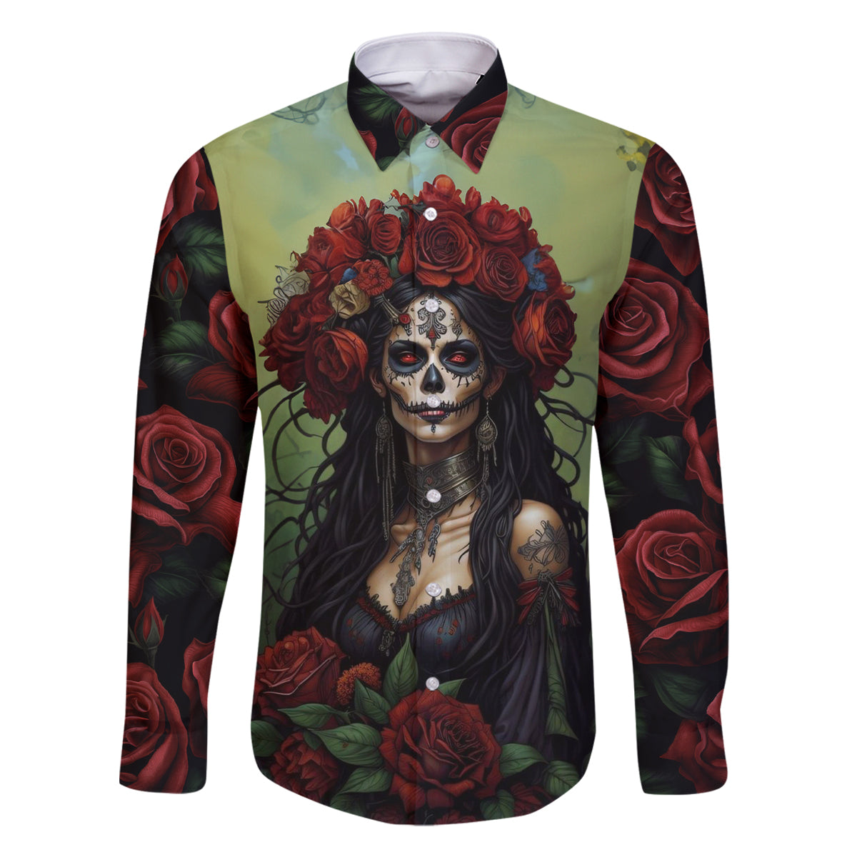 Day of Dead Lady Family Matching Off Shoulder Short Dress and Hawaiian Shirt Sugar Skull Rose Lady - Wonder Print Shop