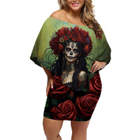 Day of Dead Lady Family Matching Off Shoulder Short Dress and Hawaiian Shirt Sugar Skull Rose Lady - Wonder Print Shop