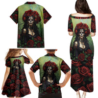 Day of Dead Lady Family Matching Puletasi Dress and Hawaiian Shirt Sugar Skull Rose Lady - Wonder Print Shop