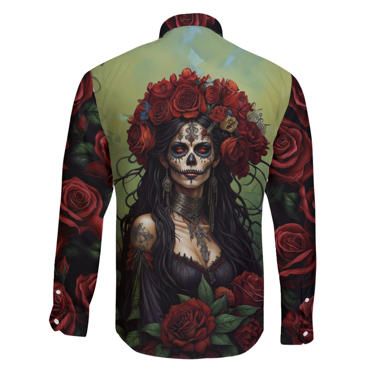 Day of Dead Lady Family Matching Short Sleeve Bodycon Dress and Hawaiian Shirt Sugar Skull Rose Lady - Wonder Print Shop