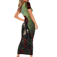 Day of Dead Lady Family Matching Short Sleeve Bodycon Dress and Hawaiian Shirt Sugar Skull Rose Lady - Wonder Print Shop