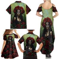 Day of Dead Lady Family Matching Summer Maxi Dress and Hawaiian Shirt Sugar Skull Rose Lady - Wonder Print Shop