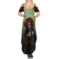 Day of Dead Lady Family Matching Summer Maxi Dress and Hawaiian Shirt Sugar Skull Rose Lady - Wonder Print Shop