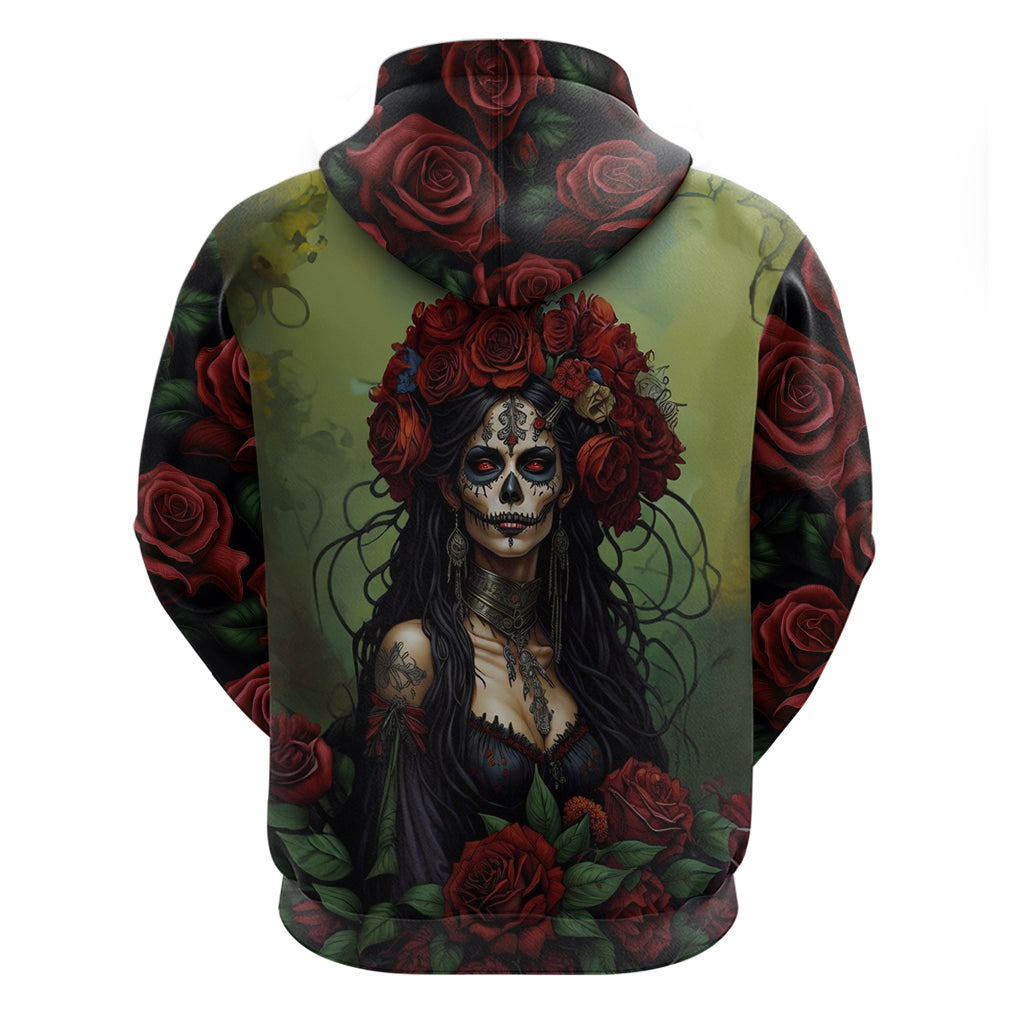 Day of Dead Lady Hoodie Sugar Skull Rose Lady - Wonder Print Shop