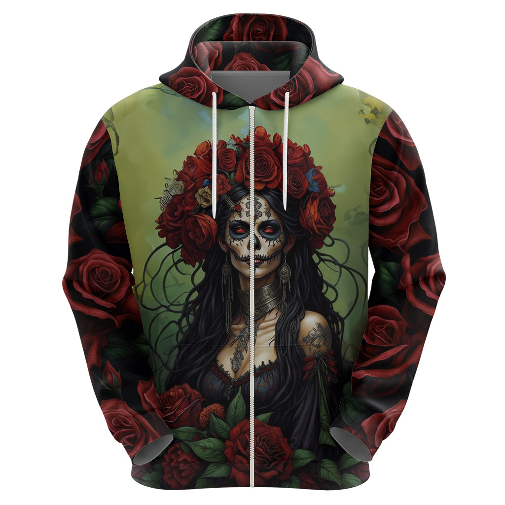 Day of Dead Lady Hoodie Sugar Skull Rose Lady - Wonder Print Shop
