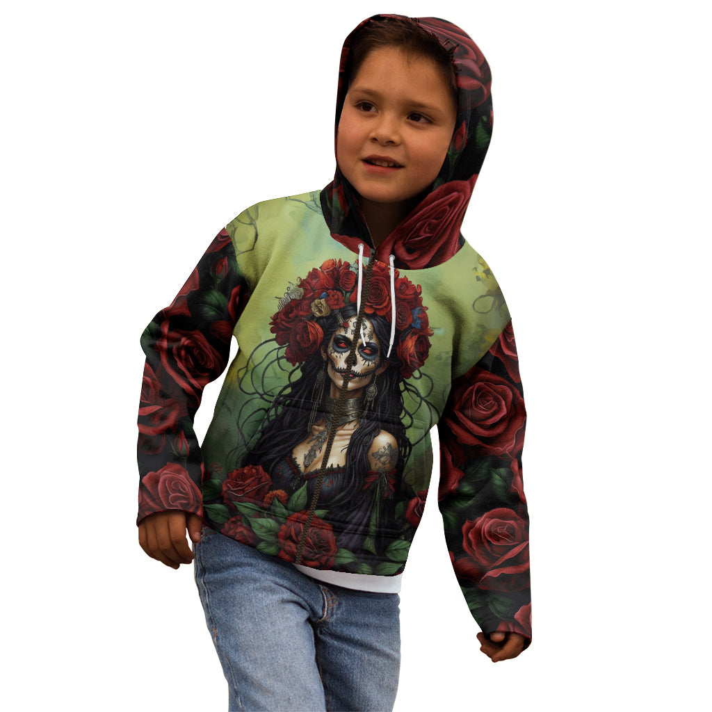 Day of Dead Lady Kid Hoodie Sugar Skull Rose Lady - Wonder Print Shop