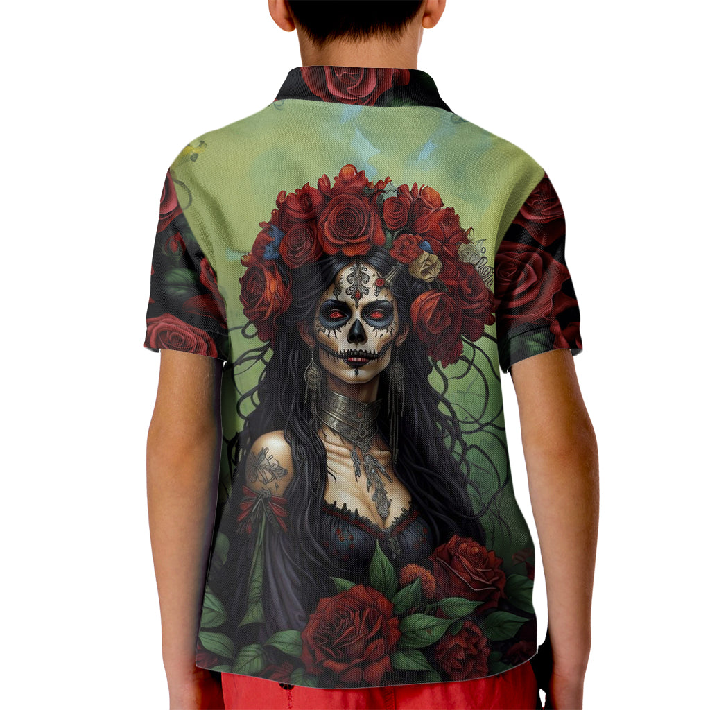 Day of Dead Lady Kid Polo Shirt Sugar Skull Rose Lady - Wonder Print Shop