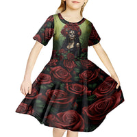 Day of Dead Lady Kid Short Sleeve Dress Sugar Skull Rose Lady - Wonder Print Shop