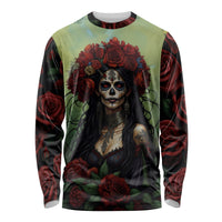 Day of Dead Lady Long Sleeve Shirt Sugar Skull Rose Lady - Wonder Print Shop