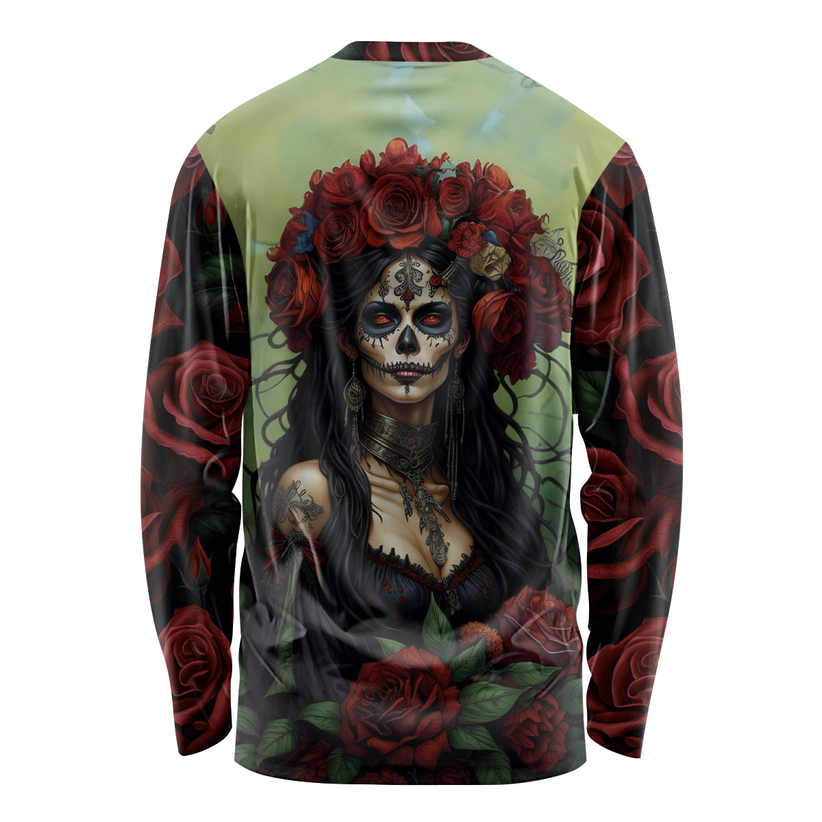Day of Dead Lady Long Sleeve Shirt Sugar Skull Rose Lady - Wonder Print Shop