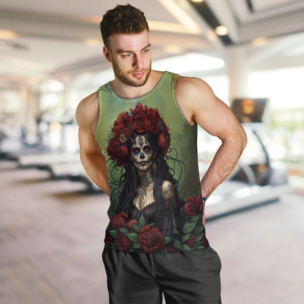 Day of Dead Lady Men Tank Top Sugar Skull Rose Lady - Wonder Print Shop