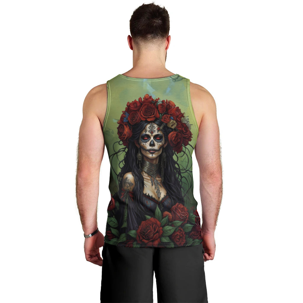 Day of Dead Lady Men Tank Top Sugar Skull Rose Lady - Wonder Print Shop