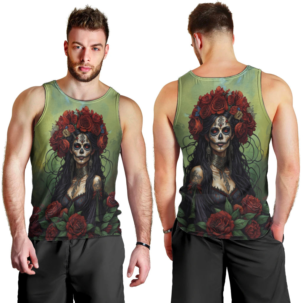 Day of Dead Lady Men Tank Top Sugar Skull Rose Lady - Wonder Print Shop