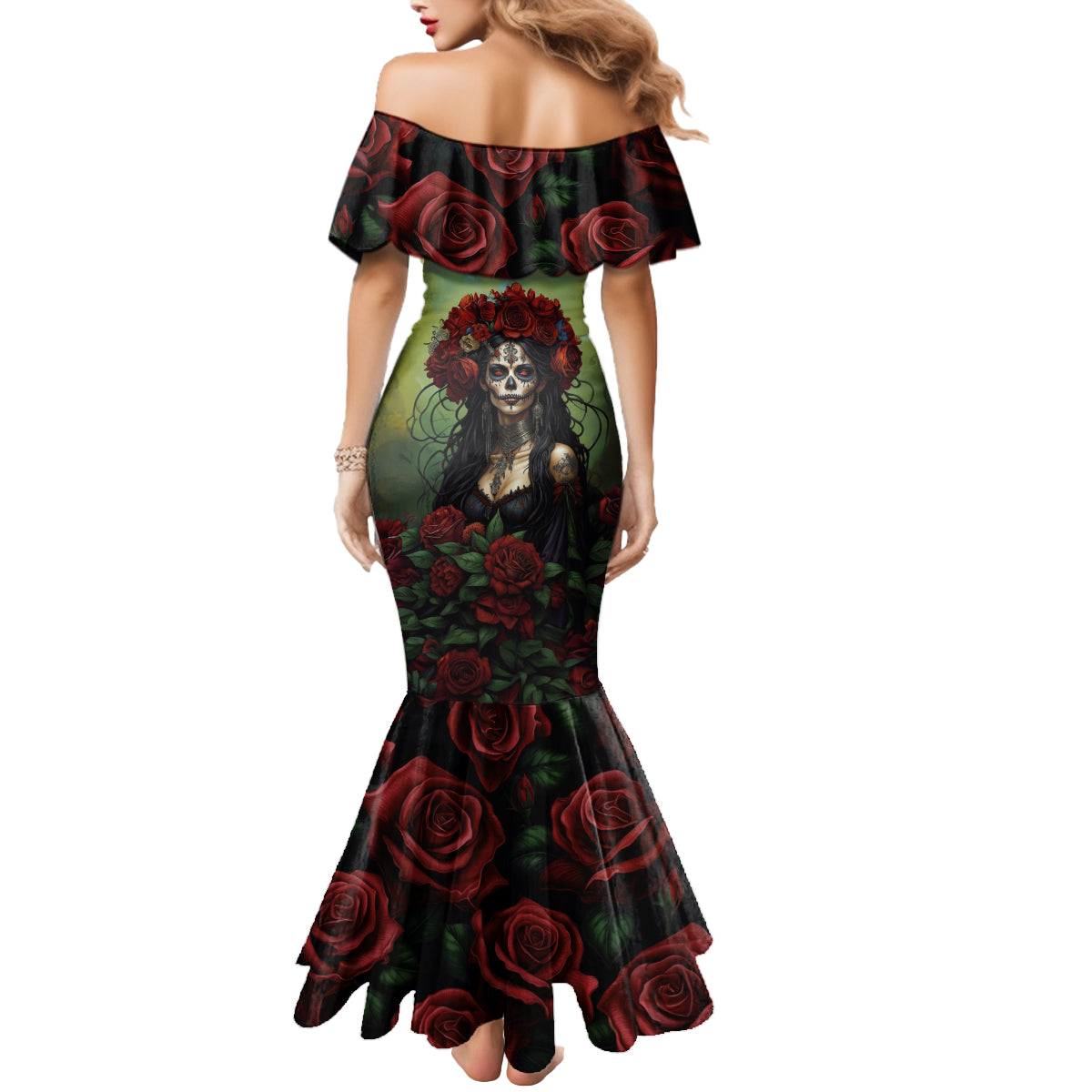 Day of Dead Lady Mermaid Dress Sugar Skull Rose Lady - Wonder Print Shop