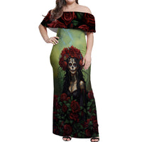 Day of Dead Lady Off Shoulder Maxi Dress Sugar Skull Rose Lady - Wonder Print Shop