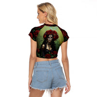 Day of Dead Lady Raglan Cropped T Shirt Sugar Skull Rose Lady - Wonder Print Shop