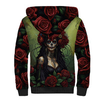 Day of Dead Lady Sherpa Hoodie Sugar Skull Rose Lady - Wonder Print Shop