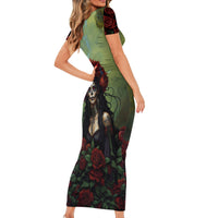 Day of Dead Lady Short Sleeve Bodycon Dress Sugar Skull Rose Lady - Wonder Print Shop