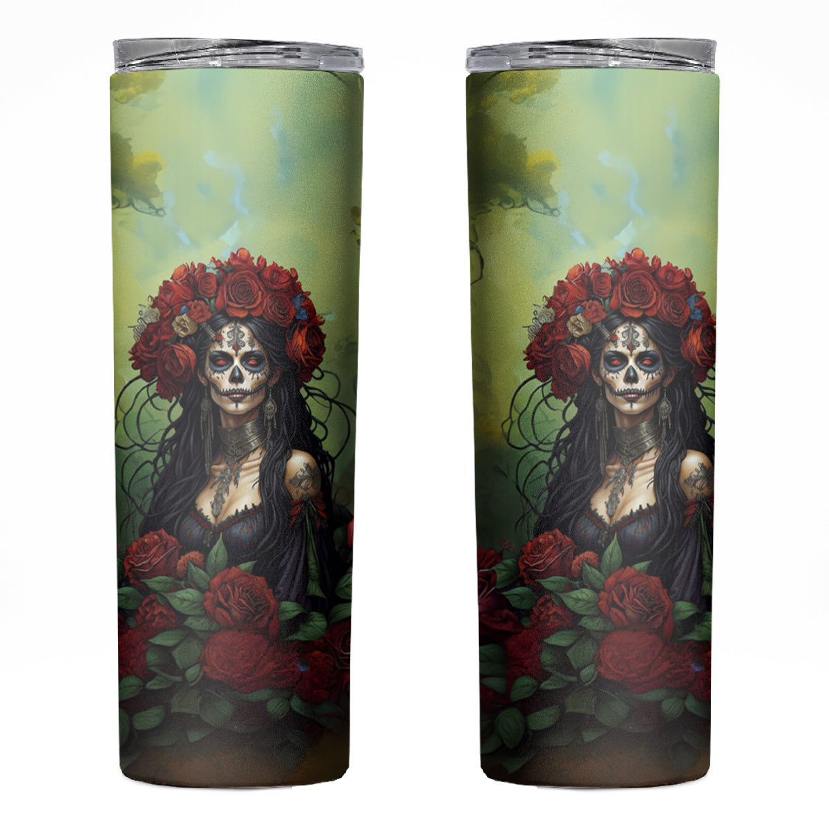 Day of Dead Lady Skinny Tumbler Sugar Skull Rose Lady - Wonder Print Shop