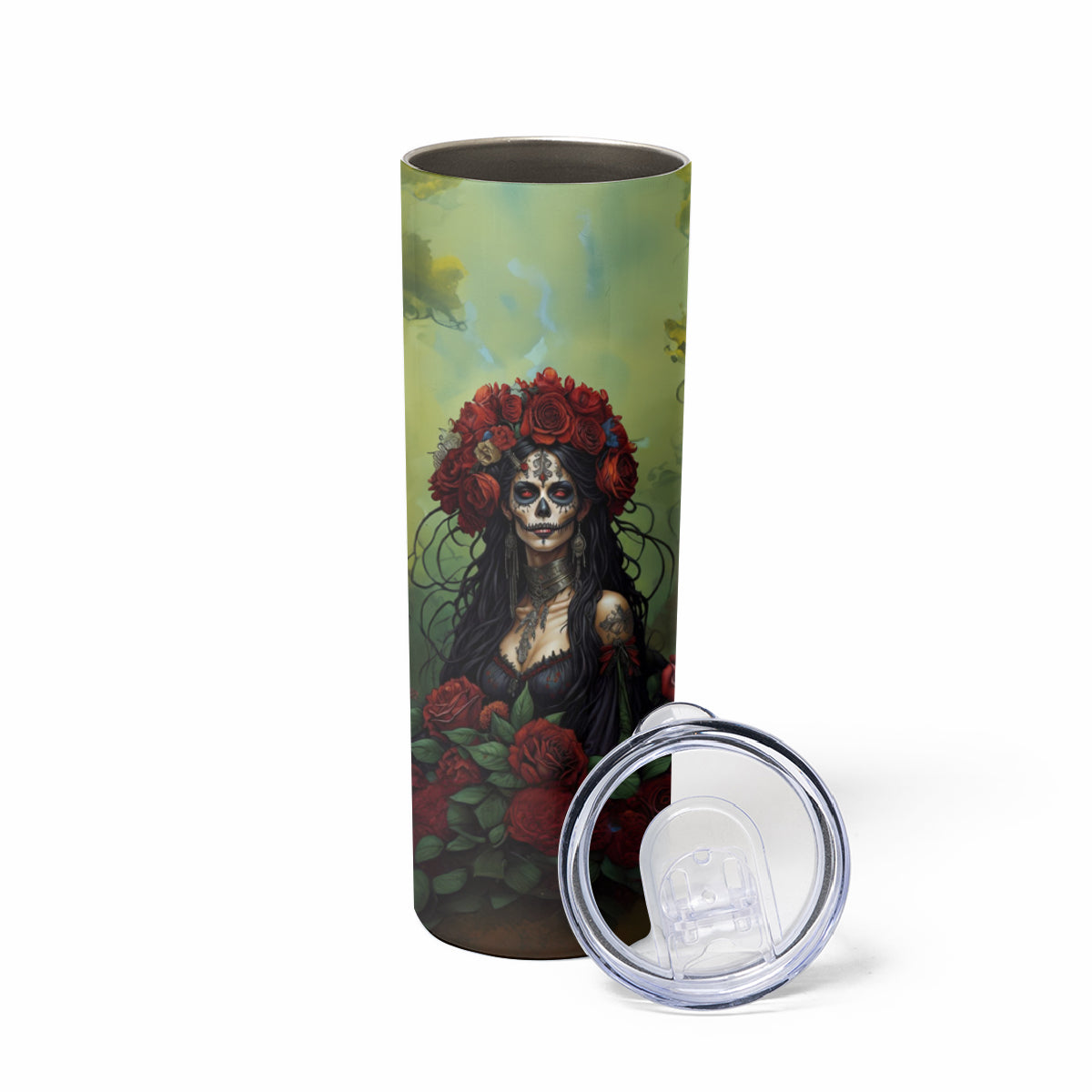 Day of Dead Lady Skinny Tumbler Sugar Skull Rose Lady - Wonder Print Shop