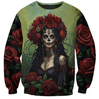 Day of Dead Lady Sweatshirt Sugar Skull Rose Lady - Wonder Print Shop