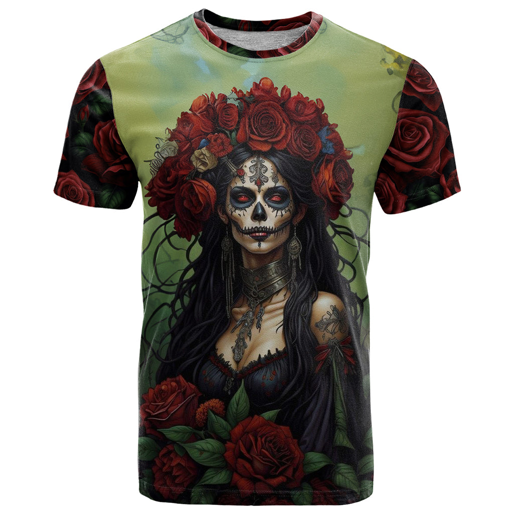 Day of Dead Lady T Shirt Sugar Skull Rose Lady - Wonder Print Shop