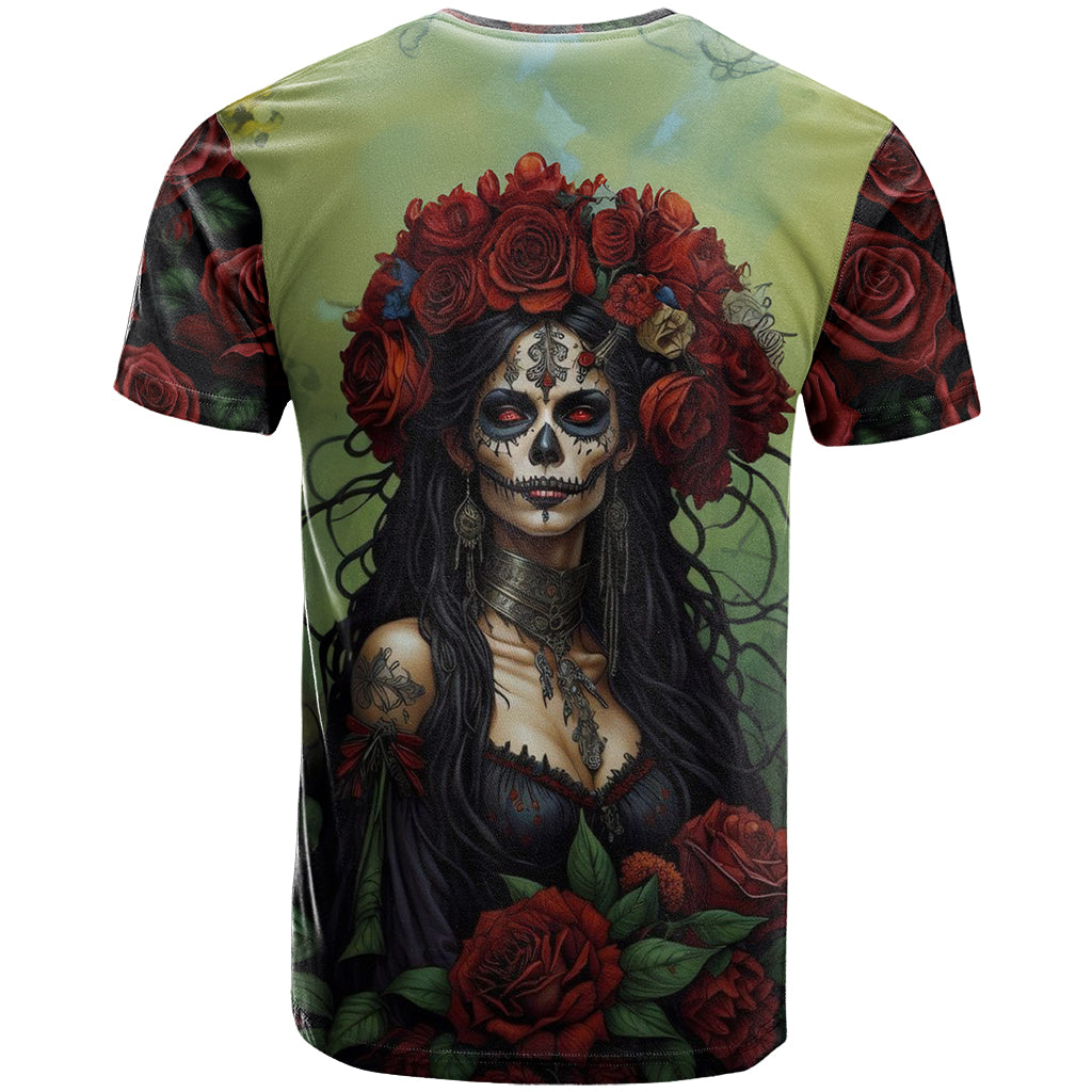 Day of Dead Lady T Shirt Sugar Skull Rose Lady - Wonder Print Shop