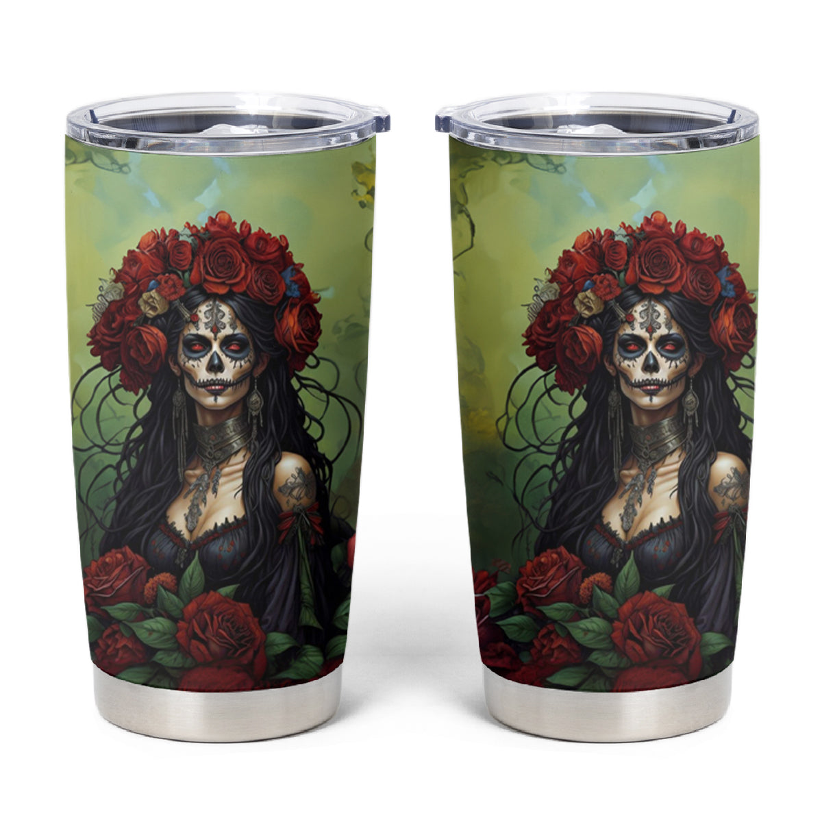 Day of Dead Lady Tumbler Cup Sugar Skull Rose Lady - Wonder Print Shop