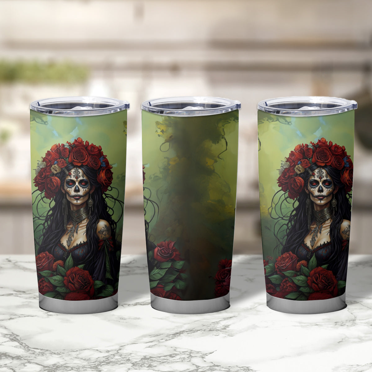 Day of Dead Lady Tumbler Cup Sugar Skull Rose Lady - Wonder Print Shop