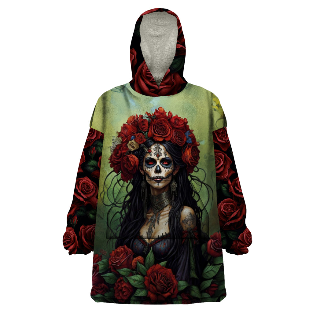 Day of Dead Lady Wearable Blanket Hoodie Sugar Skull Rose Lady - Wonder Print Shop