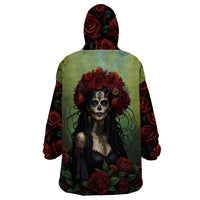 Day of Dead Lady Wearable Blanket Hoodie Sugar Skull Rose Lady - Wonder Print Shop