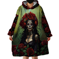 Day of Dead Lady Wearable Blanket Hoodie Sugar Skull Rose Lady - Wonder Print Shop