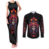 Day of Dead Skull Couples Matching Tank Maxi Dress and Long Sleeve Button Shirt Sugar Skull Festival Lady - Wonder Print Shop