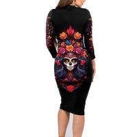 Day of Dead Skull Family Matching Long Sleeve Bodycon Dress and Hawaiian Shirt Sugar Skull Festival Lady - Wonder Print Shop