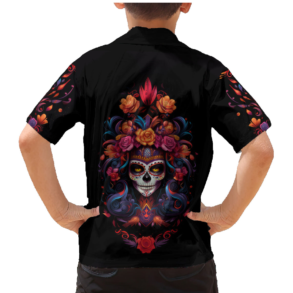Day of Dead Skull Family Matching Mermaid Dress and Hawaiian Shirt Sugar Skull Festival Lady - Wonder Print Shop