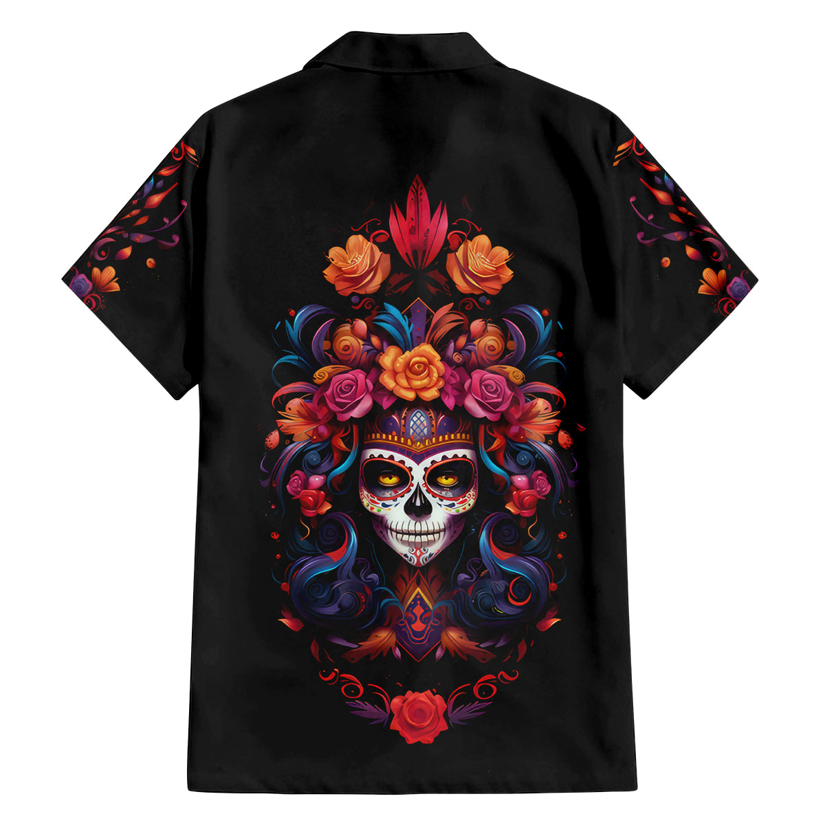 Day of Dead Skull Family Matching Off Shoulder Long Sleeve Dress and Hawaiian Shirt Sugar Skull Festival Lady - Wonder Print Shop