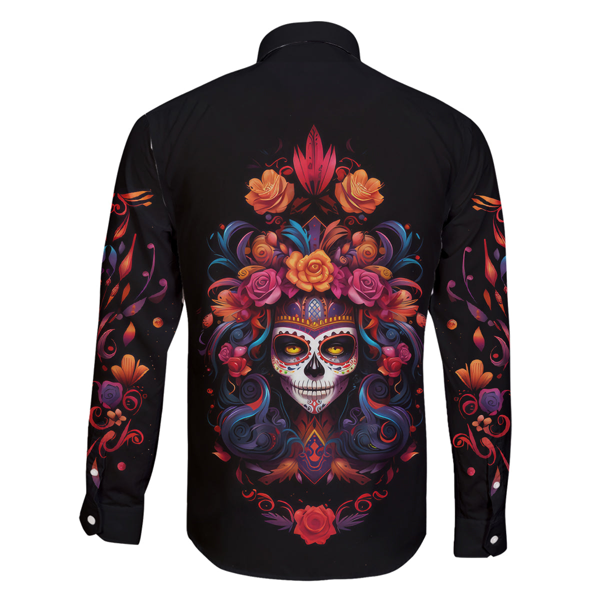 Day of Dead Skull Family Matching Off Shoulder Maxi Dress and Hawaiian Shirt Sugar Skull Festival Lady - Wonder Print Shop