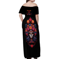 Day of Dead Skull Family Matching Off Shoulder Maxi Dress and Hawaiian Shirt Sugar Skull Festival Lady - Wonder Print Shop