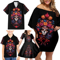 Day of Dead Skull Family Matching Off Shoulder Short Dress and Hawaiian Shirt Sugar Skull Festival Lady - Wonder Print Shop