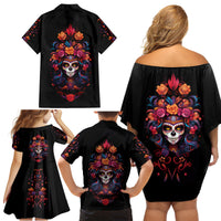 Day of Dead Skull Family Matching Off Shoulder Short Dress and Hawaiian Shirt Sugar Skull Festival Lady - Wonder Print Shop