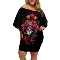 Day of Dead Skull Family Matching Off Shoulder Short Dress and Hawaiian Shirt Sugar Skull Festival Lady - Wonder Print Shop