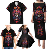 Day of Dead Skull Family Matching Puletasi Dress and Hawaiian Shirt Sugar Skull Festival Lady - Wonder Print Shop