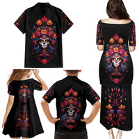 Day of Dead Skull Family Matching Puletasi Dress and Hawaiian Shirt Sugar Skull Festival Lady - Wonder Print Shop
