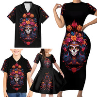 Day of Dead Skull Family Matching Short Sleeve Bodycon Dress and Hawaiian Shirt Sugar Skull Festival Lady - Wonder Print Shop