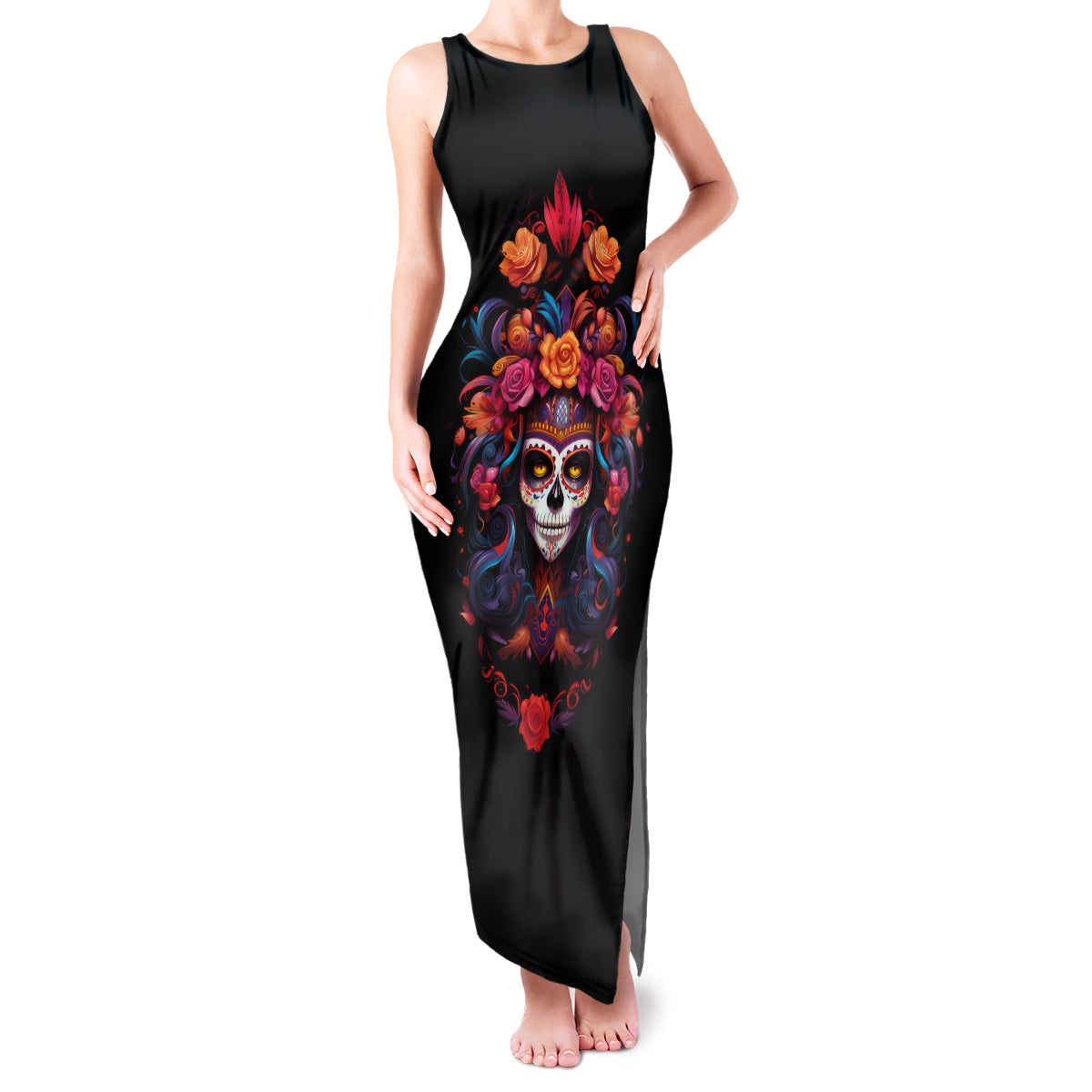 Day of Dead Skull Family Matching Tank Maxi Dress and Hawaiian Shirt Sugar Skull Festival Lady - Wonder Print Shop